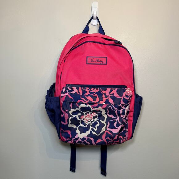 Vera Bradley Lighten Up Floral Flowers Backpack Book Bag Pink Navy Blue main image 8